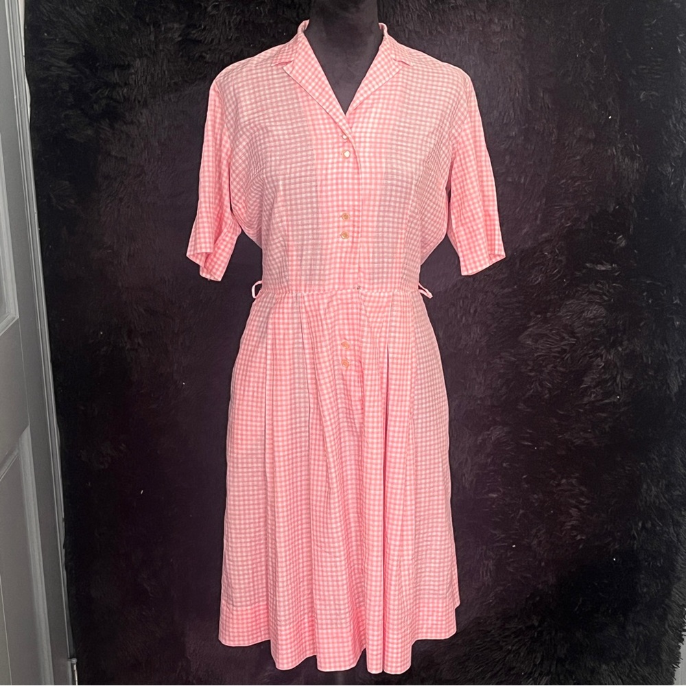 1960s Miss Smith Pink Gingham Shirtwaist Dress
